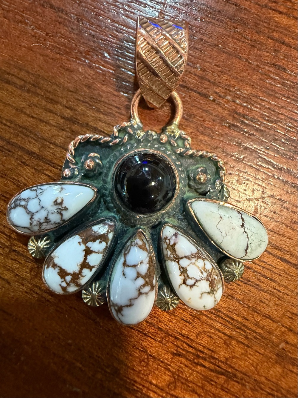 White and Brown Stone Pendant Necklace - Bohemian Statement Jewelry